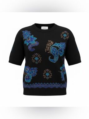 Vtg 80s 90s Simply Petites Cricket Lane Black Paisley Sweater Lg Made In USA